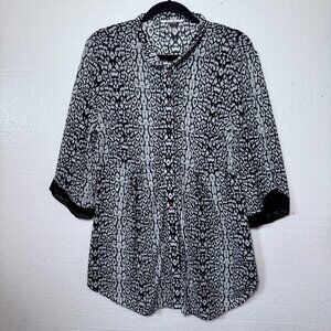 Nygard Womens Size Large Cheetah Animal Print Lightweight Tunic Top 3/4 Sleeves